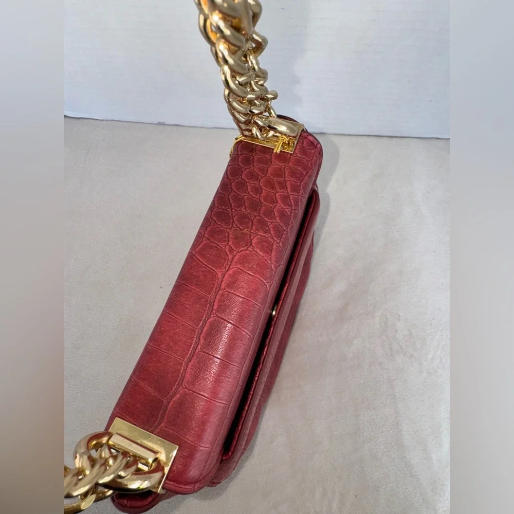 ‼️Sold‼️ Michelle Mini Saddle Red Croc-Embossed Chain Shoulder Bag-New With Tags - Picture 6 of 16